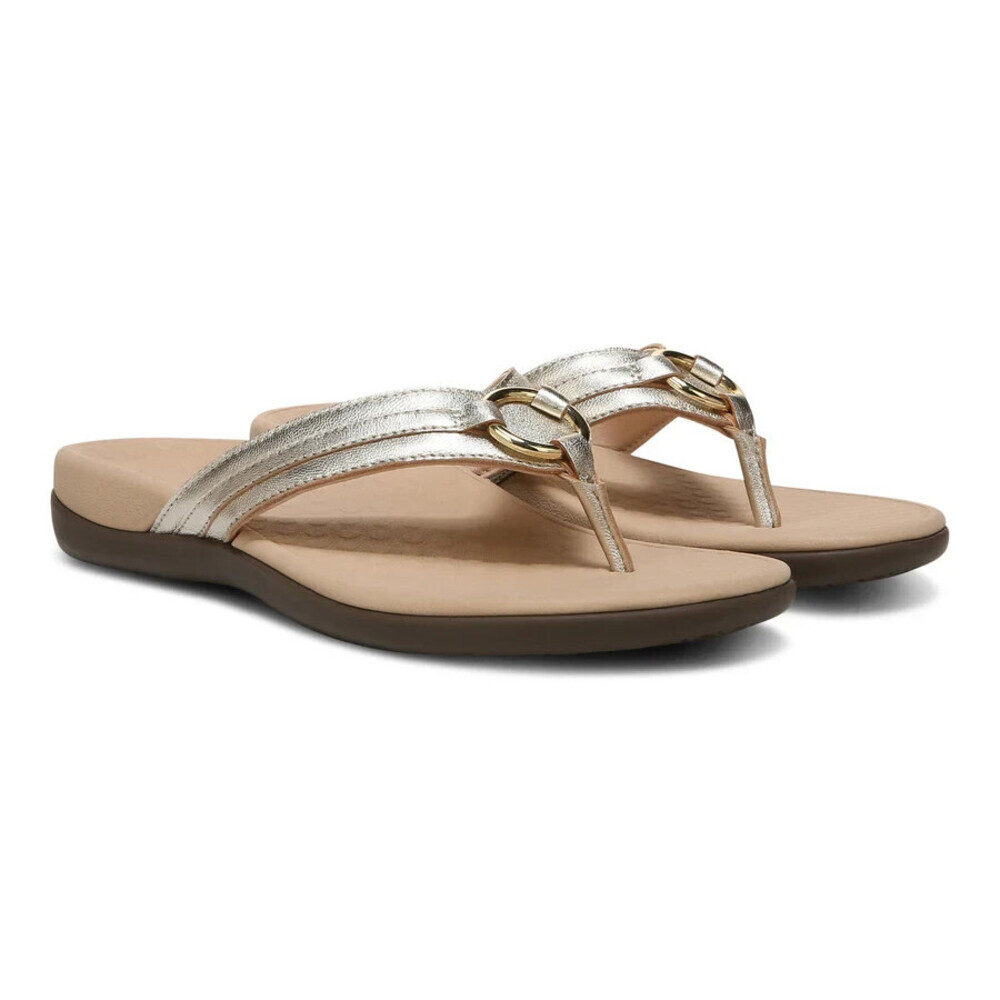 Vionic Tide Aloe Sandals Women's 11 Champagne Leather Toe Post Thong ZOGG1258